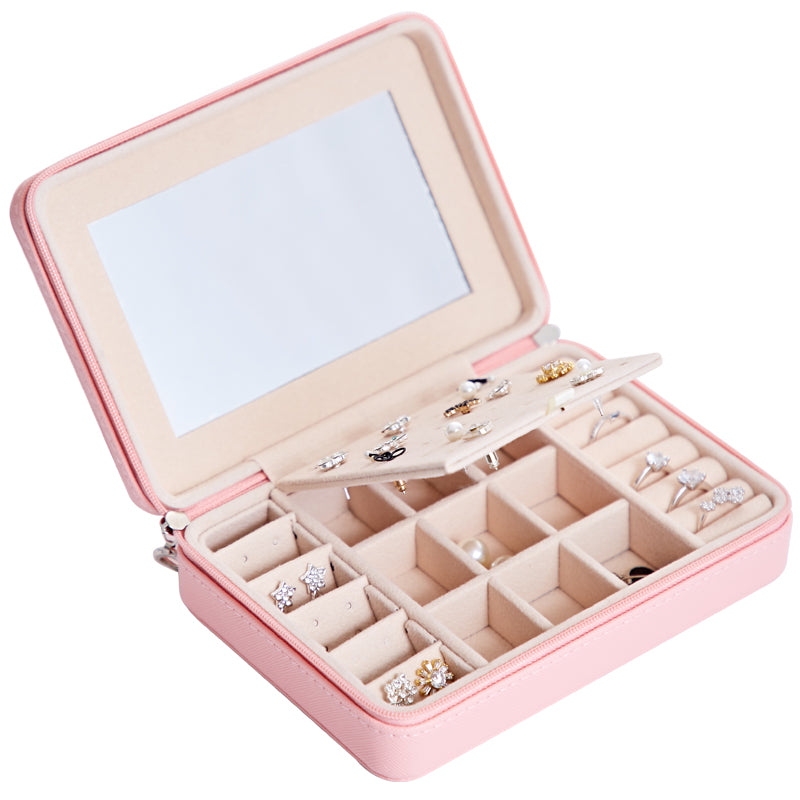 Leather Jewellery Storage Box with Mirror – Organiser in 4 Colours
