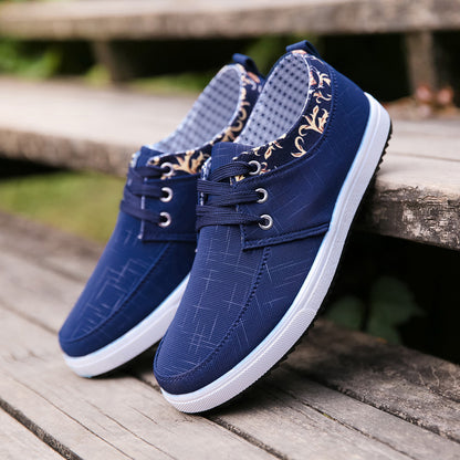 Men's Canvas Low-Heel Trainers – Breathable Lace-Up Shoes, Blue & Black