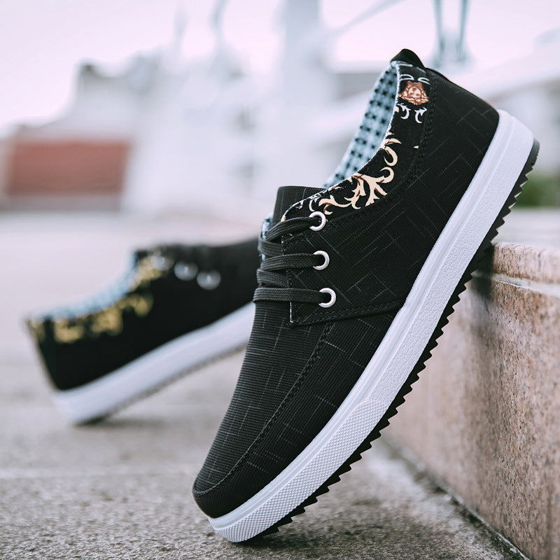 Men's Canvas Low-Heel Trainers – Breathable Lace-Up Shoes, Blue & Black
