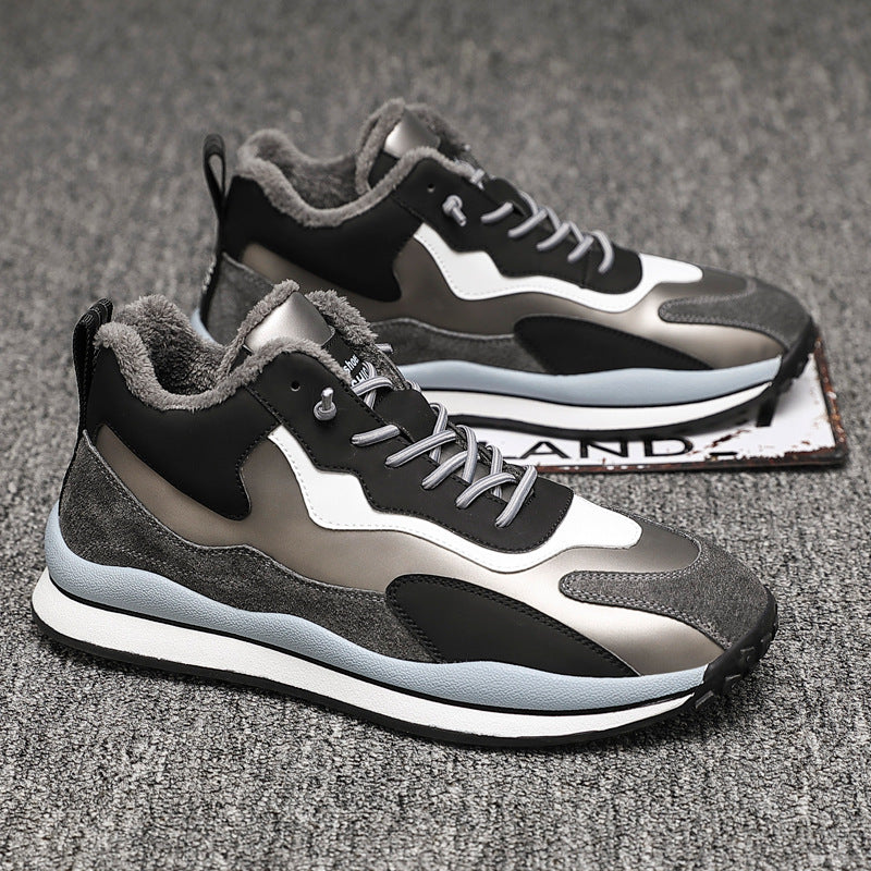 Men's Hiking Casual Trainers – Leather-Lined Lace-Up Shoes with Fleece Option