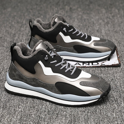 Men's Hiking Casual Trainers – Leather-Lined Lace-Up Shoes with Fleece Option