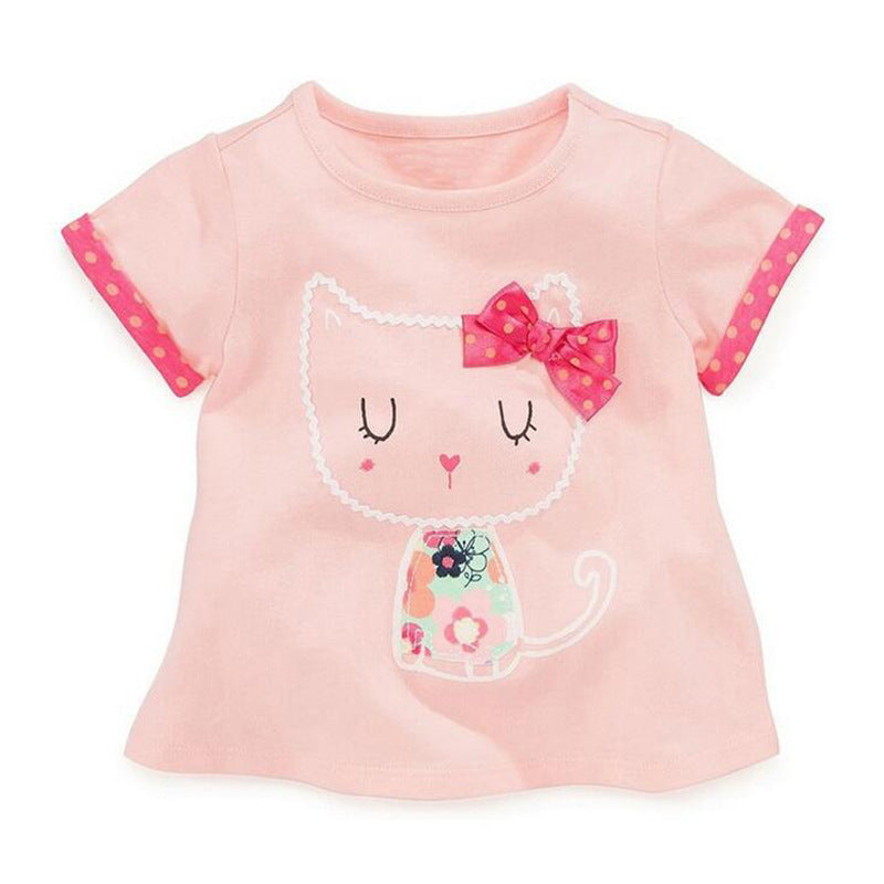 Girls 100% Cotton Class A Short Sleeve Cartoon T-Shirt – 5 Designs
