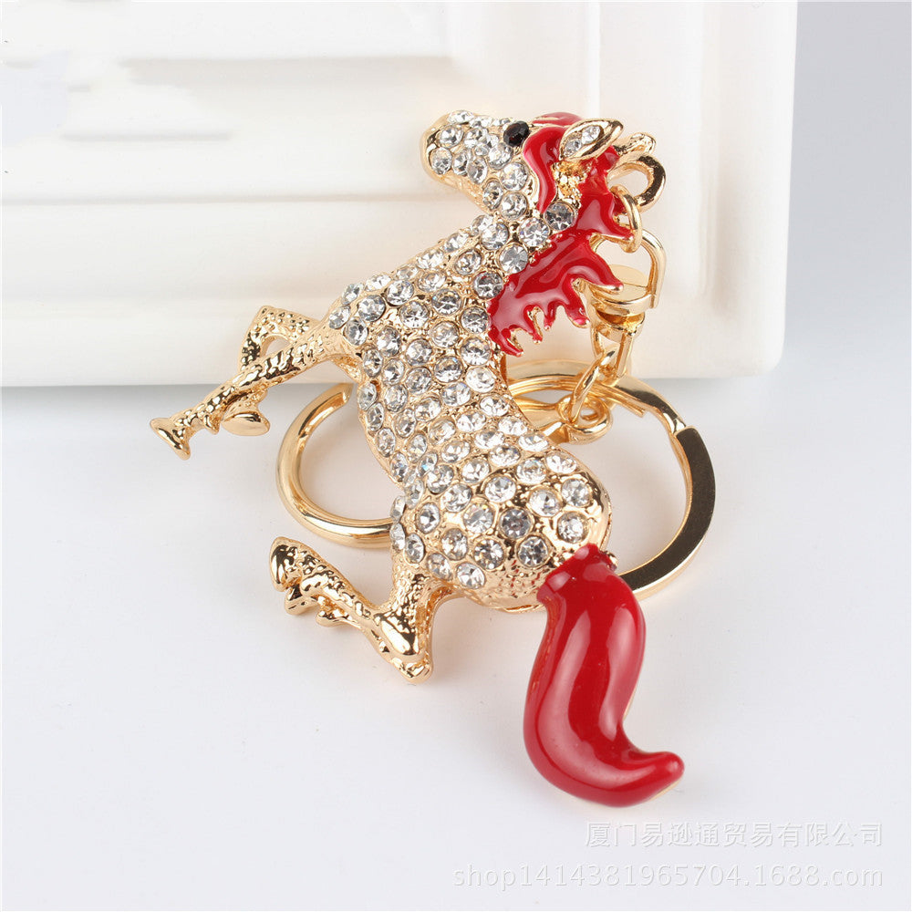 Zodiac Horse Crystal Diamond Keyring | White, Red & Brown