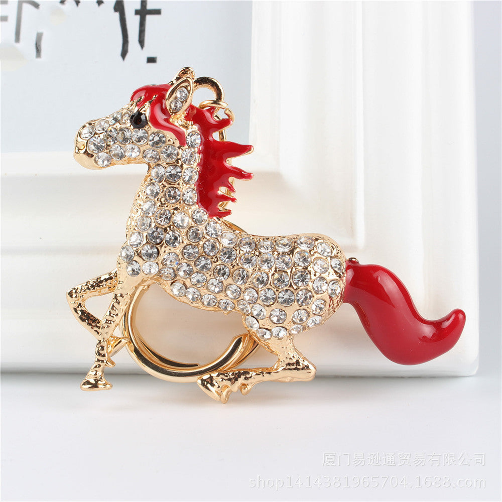 Zodiac Horse Crystal Diamond Keyring | White, Red & Brown