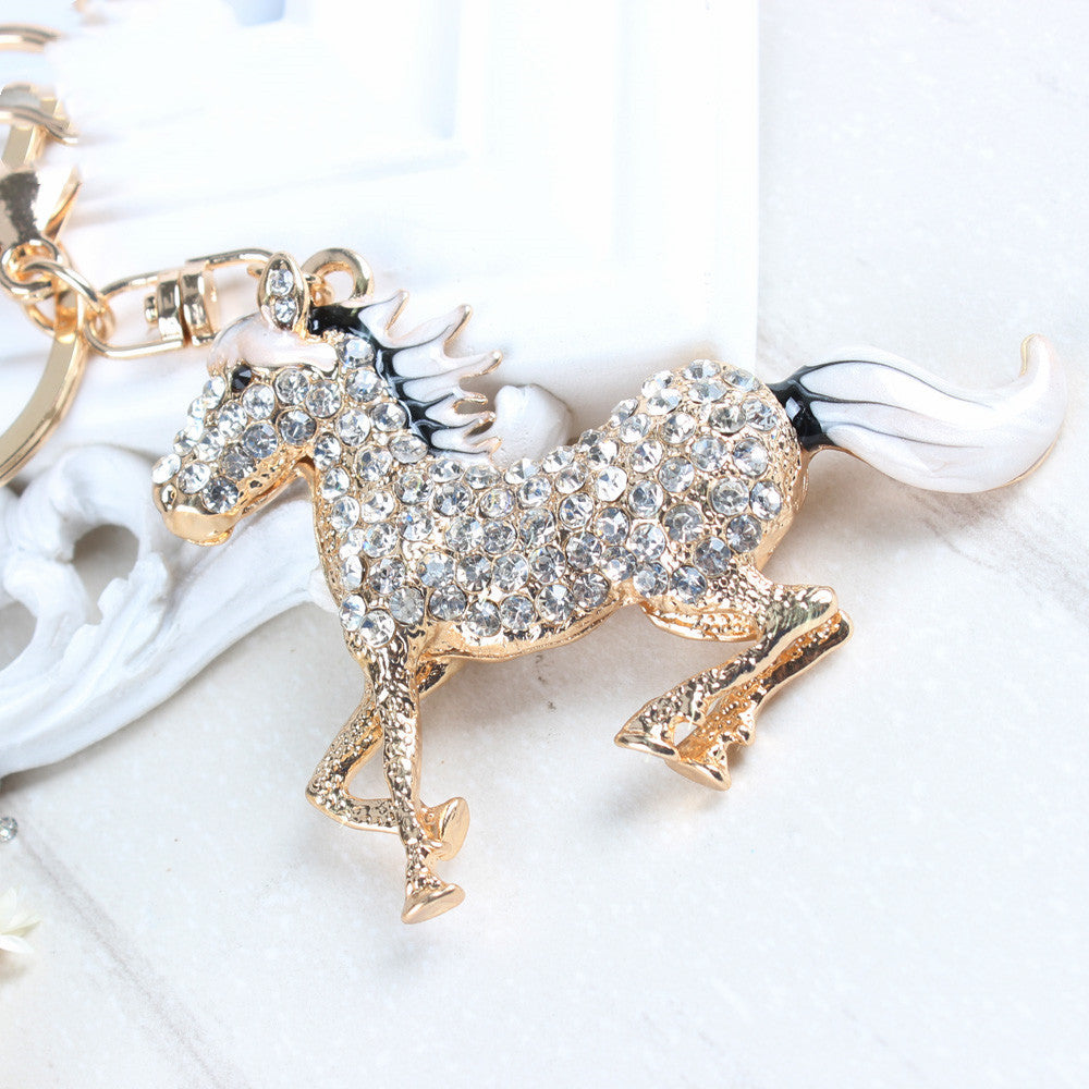 Zodiac Horse Crystal Diamond Keyring | White, Red & Brown