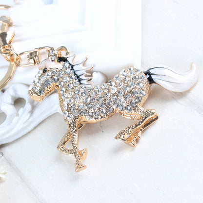 Zodiac Horse Crystal Diamond Keyring | White, Red & Brown
