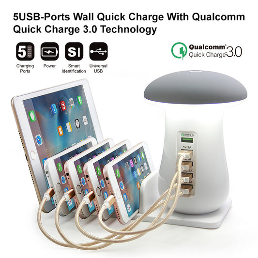 2-in-1 Mushroom LED Desk Lamp with USB Charging Dock QC 3.0