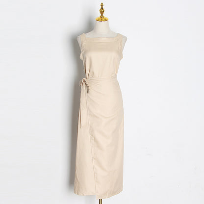Women's Spaghetti Strap A-Line Maxi Dress | Elegant Cami Dress in Apricot and Green