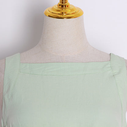 Women's Spaghetti Strap A-Line Maxi Dress | Elegant Cami Dress in Apricot and Green