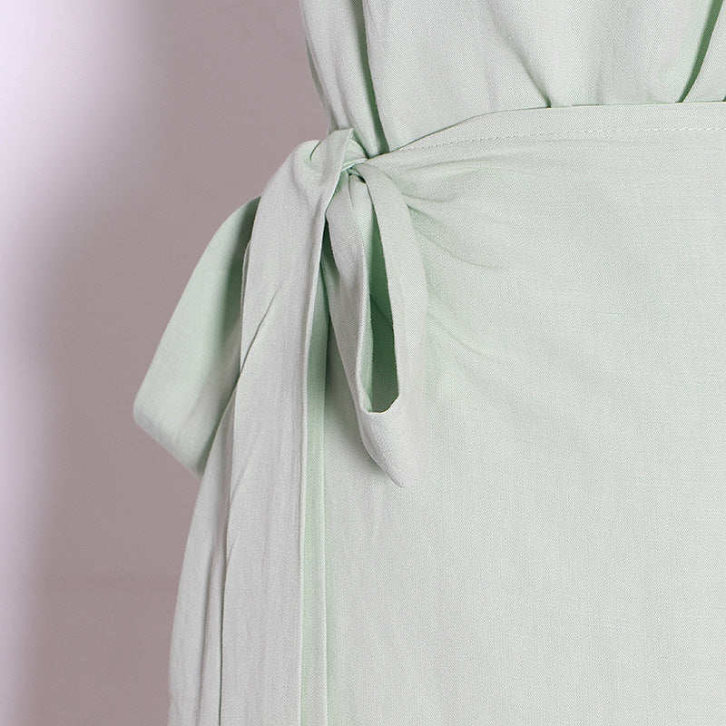 Women's Spaghetti Strap A-Line Maxi Dress | Elegant Cami Dress in Apricot and Green