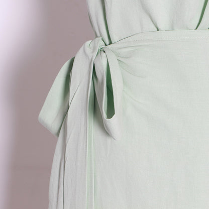 Women's Spaghetti Strap A-Line Maxi Dress | Elegant Cami Dress in Apricot and Green