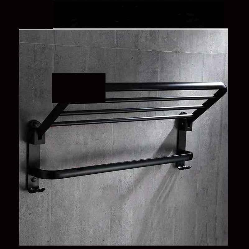 Space Aluminium Folding Bathroom Shelf – Double-Layer Towel Rack with Hooks