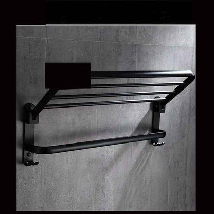 Space Aluminium Folding Bathroom Shelf – Double-Layer Towel Rack with Hooks