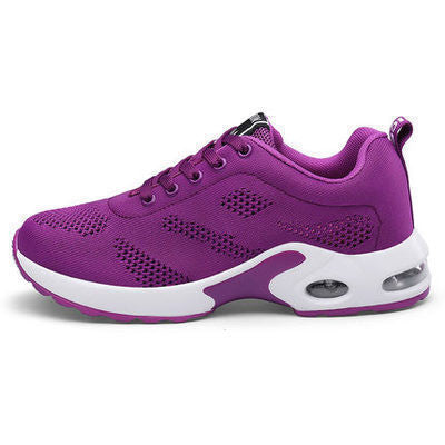 Women's Flyknit Mesh Casual Trainers - Breathable Lace-Up Flat Sports Shoes