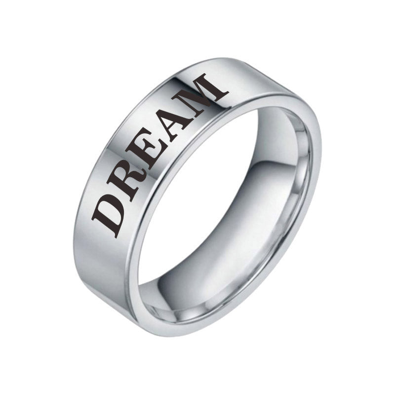 Unisex Stainless Steel Inspirational Word Ring – Wish, Love, Hope & More