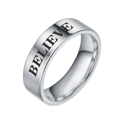 Unisex Stainless Steel Inspirational Word Ring – Wish, Love, Hope & More