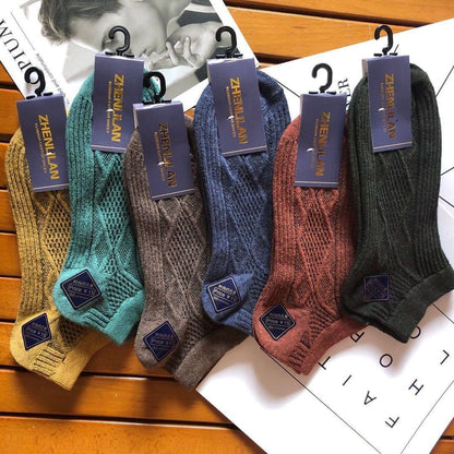 Men’s Japanese Diamond Print Boat Socks 10-Pair Pack 16 Colours