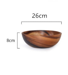 Handmade Wooden Bowl — Japanese Style Overglaze Wood Bowl for Salad, Fruit & Serving