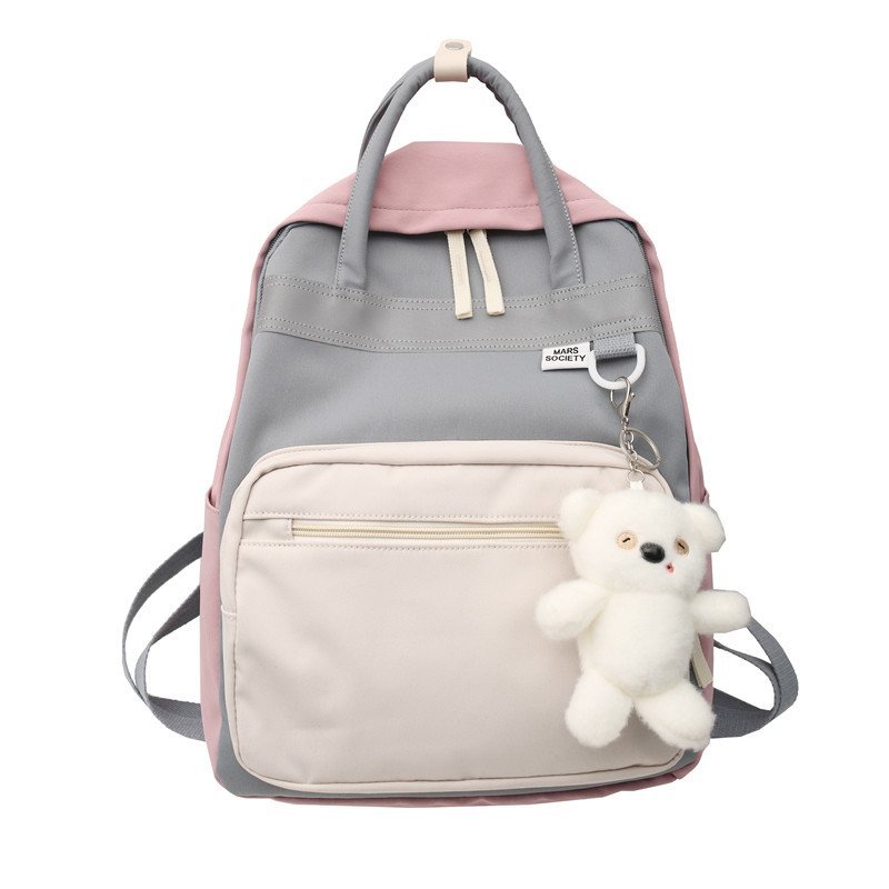 Unisex Street Fashion Backpack – Nylon, Laptop Pocket & Pendant