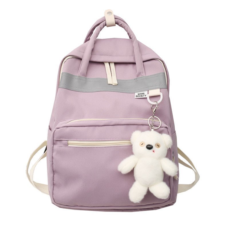 Unisex Street Fashion Backpack – Nylon, Laptop Pocket & Pendant