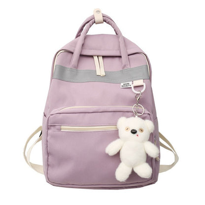 Unisex Street Fashion Backpack – Nylon, Laptop Pocket & Pendant