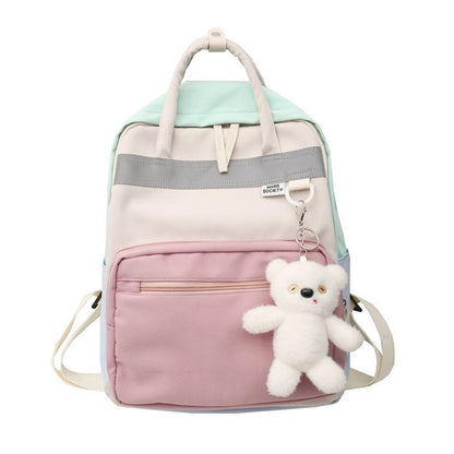 Unisex Street Fashion Backpack – Nylon, Laptop Pocket & Pendant