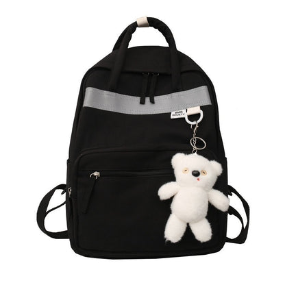 Unisex Street Fashion Backpack – Nylon, Laptop Pocket & Pendant