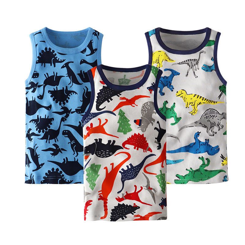 Children's Cartoon Print Knitted Vest | 100% Cotton, Unisex