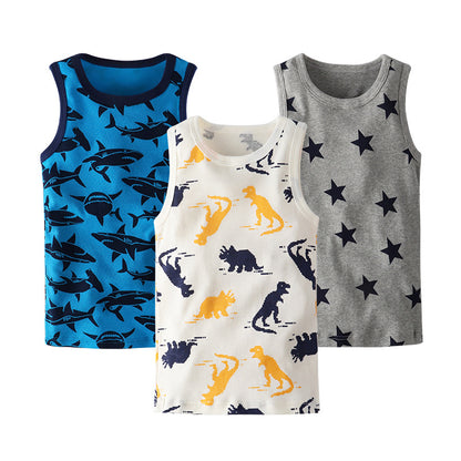 Children's Cartoon Print Knitted Vest | 100% Cotton, Unisex