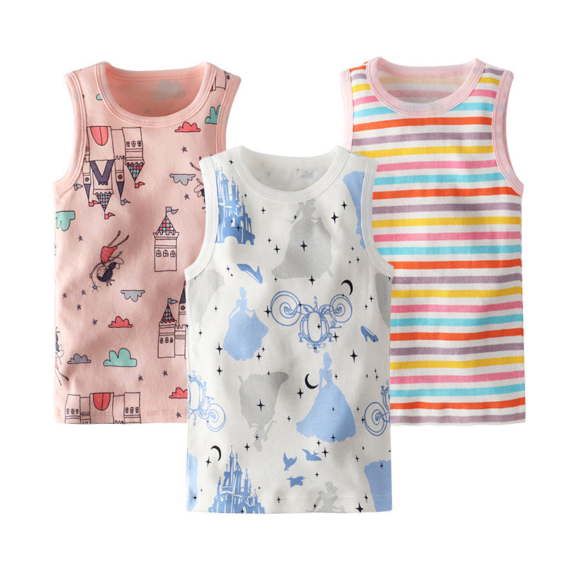 Children's Cartoon Print Knitted Vest | 100% Cotton, Unisex