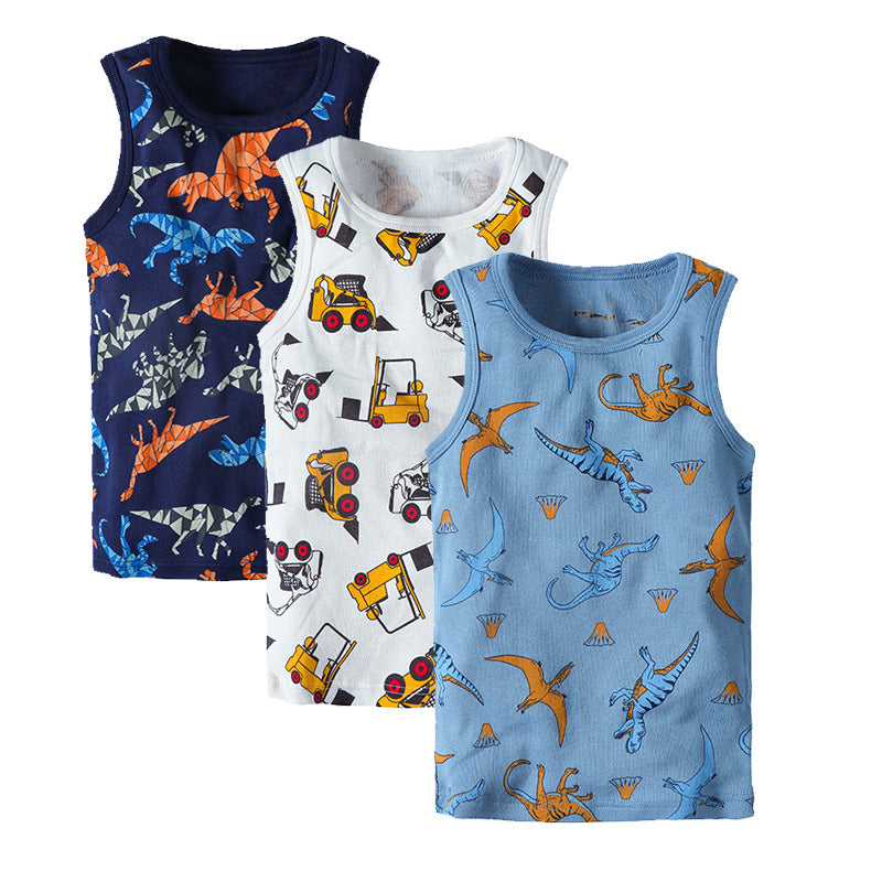 Children's Cartoon Print Knitted Vest | 100% Cotton, Unisex