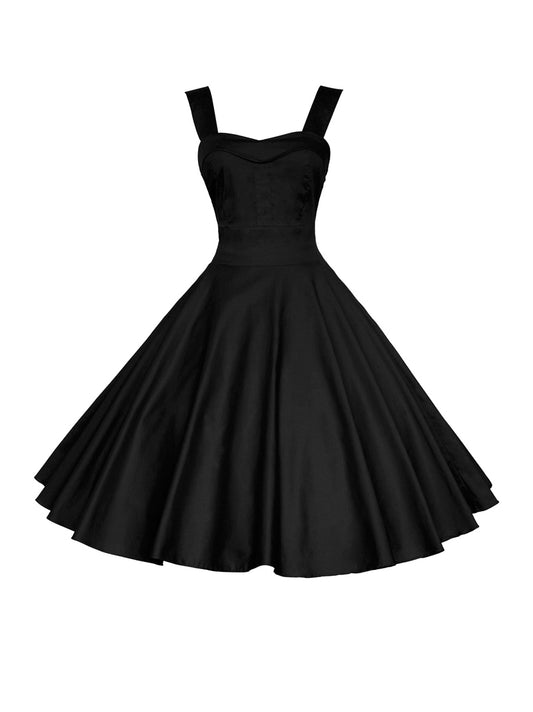 Women's Retro High-Waist Off-Shoulder Puff Swing Dress | Sleeveless A-Line Midi Dress