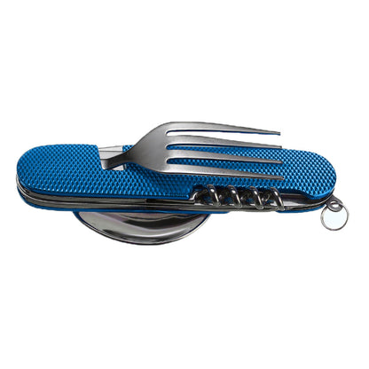 3-in-1 Folding Camping Cutlery Set – Stainless Steel Knife, Fork & Spoon Yellow, Red, Blue & Green