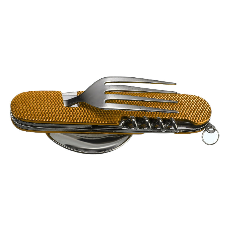 3-in-1 Folding Camping Cutlery Set – Stainless Steel Knife, Fork & Spoon Yellow, Red, Blue & Green