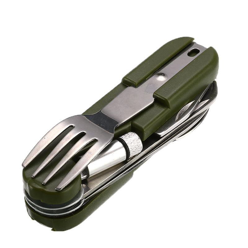 3-in-1 Folding Camping Cutlery Set – Stainless Steel Knife, Fork & Spoon Yellow, Red, Blue & Green