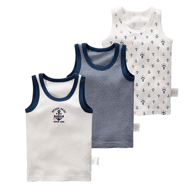 Boys' Cotton Anchor Print Mesh Vest 3-Pack | Ages 3-8
