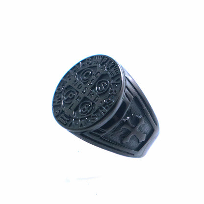 Men's Stainless Steel CSPB Cross Ring – Heavy Geometric Statement Band in Black