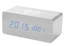 Wooden LED Alarm Clock with Wireless Charging