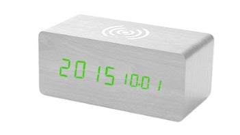 Wooden LED Alarm Clock with Wireless Charging