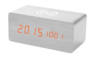 Wooden LED Alarm Clock with Wireless Charging