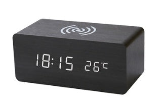 Wooden LED Alarm Clock with Wireless Charging