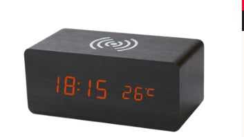Wooden LED Alarm Clock with Wireless Charging