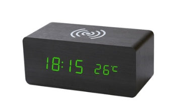 Wooden LED Alarm Clock with Wireless Charging