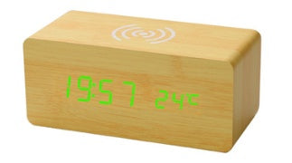 Wooden LED Alarm Clock with Wireless Charging