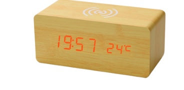 Wooden LED Alarm Clock with Wireless Charging