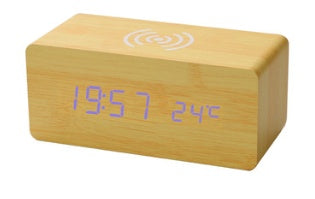 Wooden LED Alarm Clock with Wireless Charging