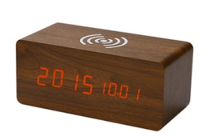 Wooden LED Alarm Clock with Wireless Charging