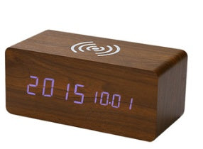 Wooden LED Alarm Clock with Wireless Charging