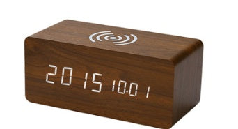 Wooden LED Alarm Clock with Wireless Charging