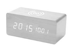 Wooden LED Alarm Clock with Wireless Charging